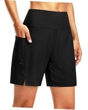 Women's 7" Long Swim Board Shorts with Liner Pockets XX-Large Black