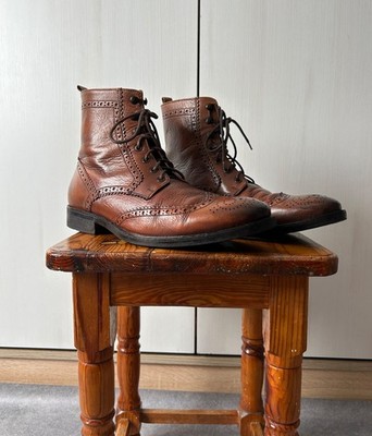 A. Testoni brown leather brogue lace-up boots mens 11,5 Us