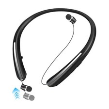 Bluetooth Neckband Headphones Retractable Wireless Sports Earbuds w/Mic Black