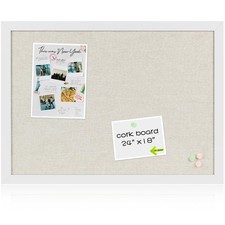 White Cork Board Linen Wood Framed 24x18 Inch Office Wall Pin Picture Board