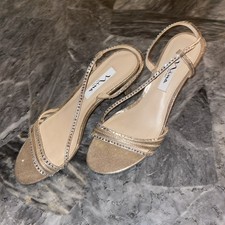 Nina New York Gold Strappy Sandals with Rhinestone Accents Size 7.5