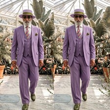 Purple Men's Suits Peak Lapel Formal Wedding Groom Tuxedos Casual Three Pieces