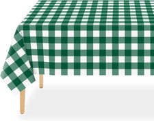 Green Gingham Tablecloth Disposable 2 Pack, 54 x 108 Inch Green and White Checke