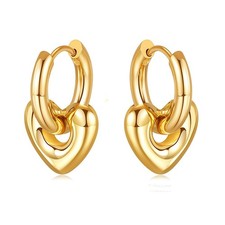 18K Gold Plated Heart Hoop Earrings for Women - Hypoallergenic Stainless Stee...