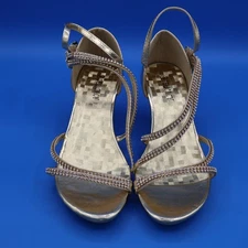 Delicacy Women's Gold Rhinestone Embellished Kitten Heel Sandals Size 9
