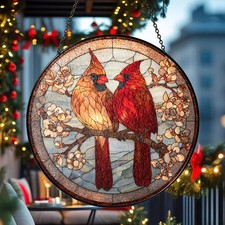 Cardinal Couple Suncatcher Glass Window Decor Bird Lover Gift Home