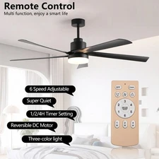 65" LED 3CCT Ceiling Fan Light Kit with Remote Control Reversible Modern Black