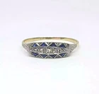 Art Deco Vintage Style Simulated Diamond & Sapphire Gold Finish Engagement Ring