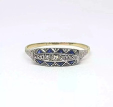Art Deco Vintage Stil simulierter Diamant & Saphir Gold Finish Verlobungsring