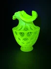 Vintage Fenton 7" Topaz Coin Dot Opalescent Uranium Art Glass Vase Ruffled EXC