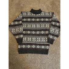 American Pride Mens Fair Isle Sweater S Gray Mock Neck Snowflake Made in USA