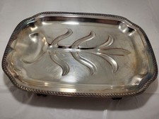 Vintage Silverplate Asparagus Serving Tray Footed Drip Tray Meat Platter 16”