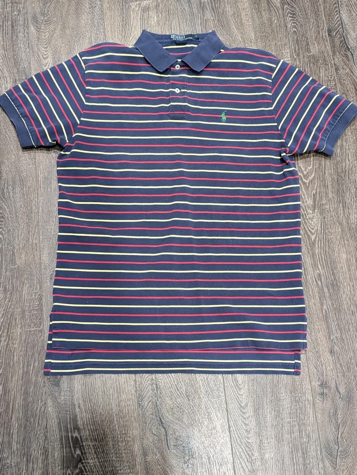 Polo Ralph Lauren Navy Blue Red Yellow Striped Polo Shirt Men’s Size  Large