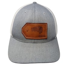 Leather Patch Snapback Mesh Back Trucker Hat Gray One Size Adjustable