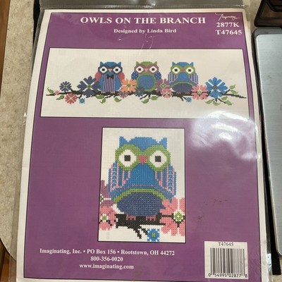 Fun Colorful Owls on the Branch Easy Cross Stitch Complete Kit