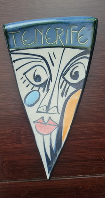 TENERIFE Signed Picasso style Abstract Face Art Triangular Ceramic Dish