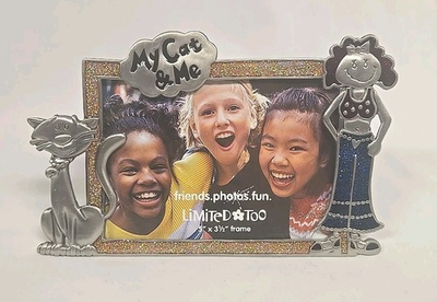 #ad Limited Too My Cat amp; Me Pewter Metal Photo Frame Fits 5 x 3.5 Cat Lovers $14.95