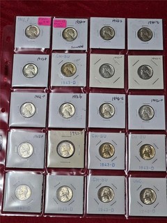 Dealer's Overstock Sheet of 20 UNC JEFFERSON NICKELS 1942 43 20 SILVER #T3921