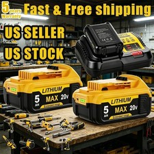1 /2Pack 5.0Ah Battery For DeWalt 20V MAX DCB200 DCB206 Cordless Tools / Charger