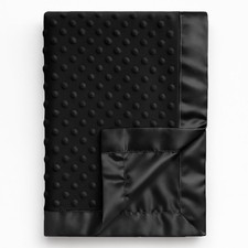 Soft Minky Dot Baby Blanket with Satin Trim Backing 30x40 In Black Crib Bed
