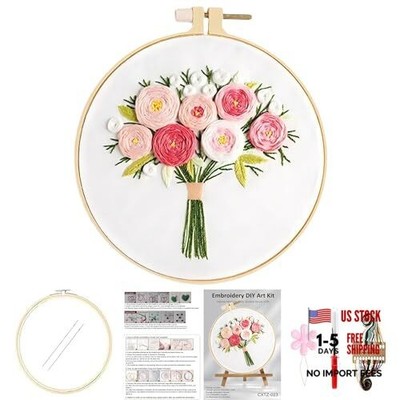 Adult Beginner Stamped Flowers Kit - 4 Pcs DIY Flower Pattern - 2 DIY Kits
