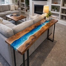 Luxus Blau Epoxid Harz Konsole / Sofa Tisch Handgefertigt Fluss Holzmöbel