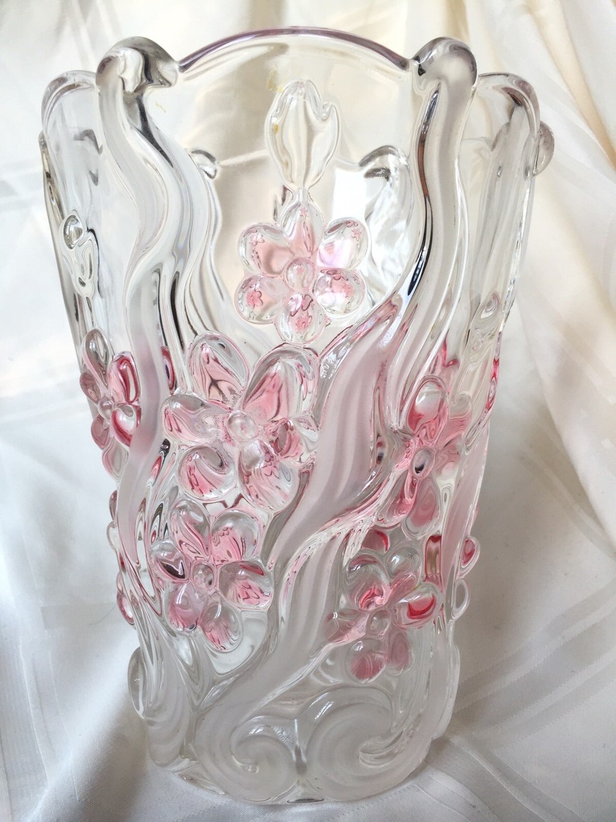 Mikasa Glass Vase Frosted Pink Floral Dance 7 1/2” high | eBay