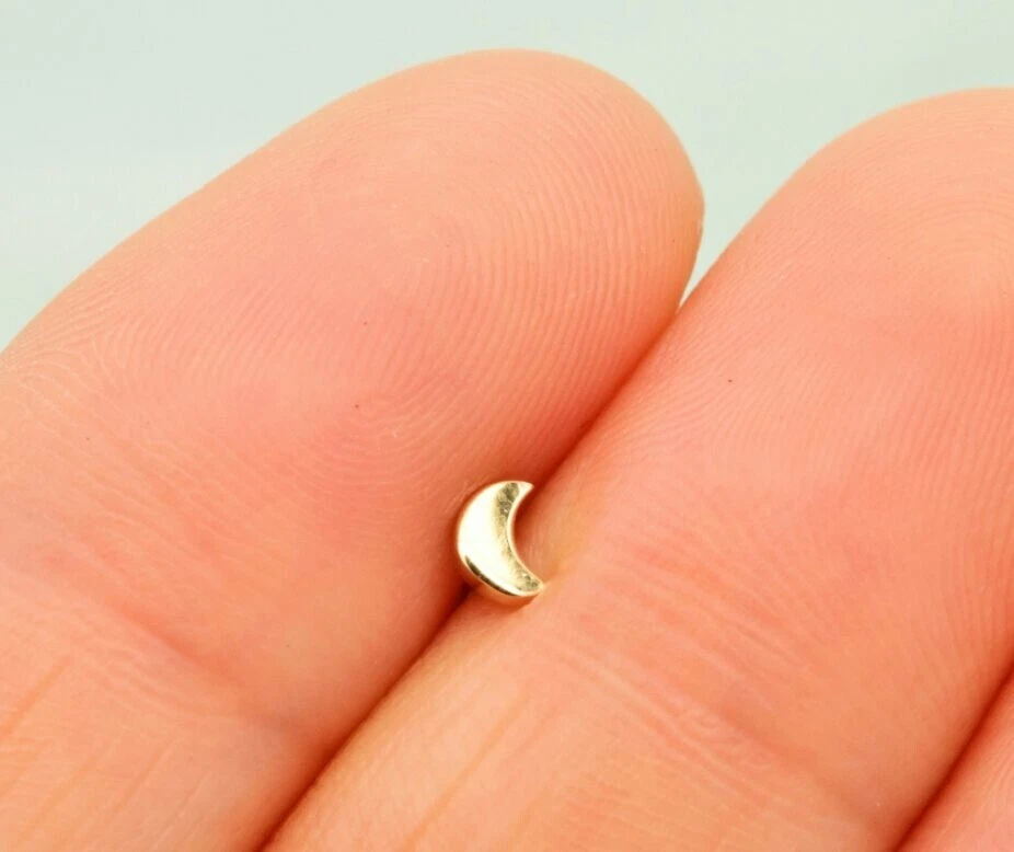 14k Solid Gold Moon Nose Stud Ring Tiny Half Moon Pin Screw Back Nose Piercings. - Image 4 of 4