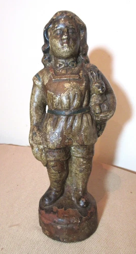 rare antique 1800s handmade polychromed terrcotta sculpture girl statue doll toy