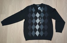 NEW APT. 9 Merino Wool Acrylic Argyle Black Gray V Neck Sweater L
