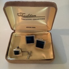 Genuine Onyx Cuff Links and Tie Tack From Tradition executive collection