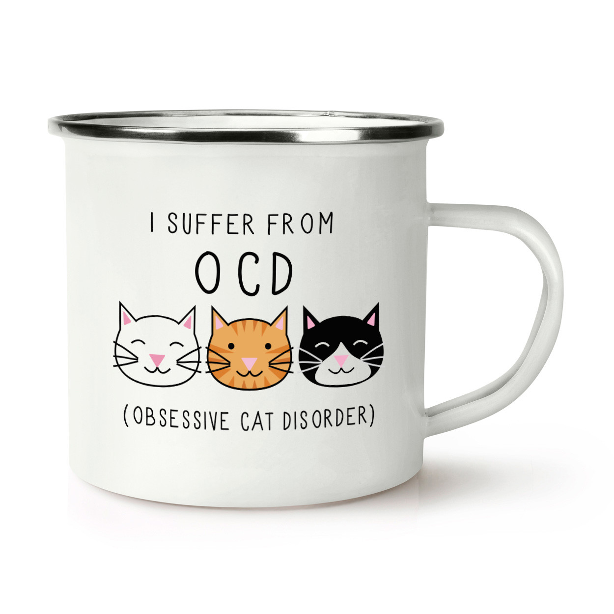 I Suffer From Obsessive Cat Disorder OCD Retro Enamel Mug Cup - Crazy Lady Funny