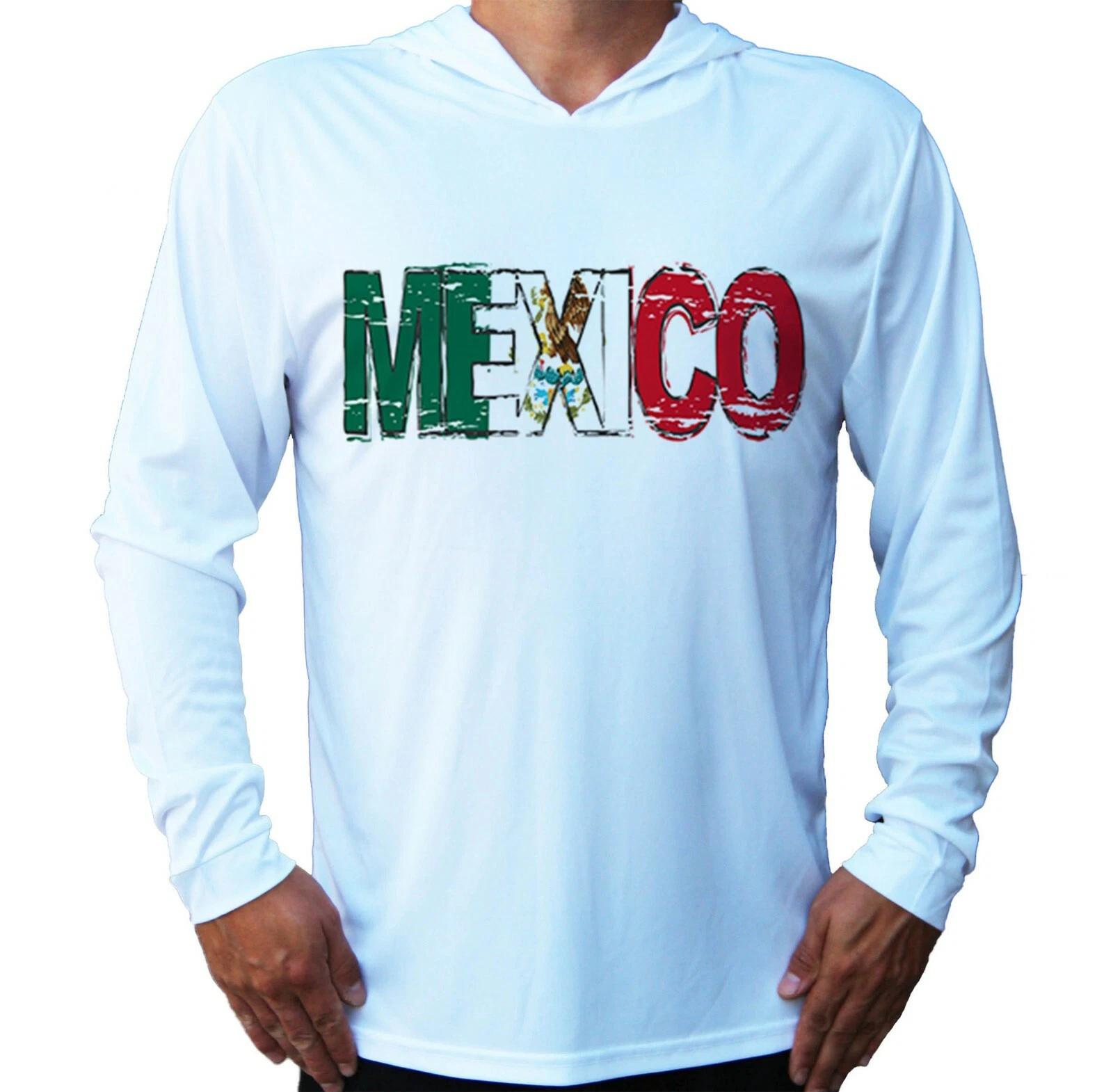 Mexican Flag Mexico Sport UV Protected UPF 50 Long Sleeve T-Shirt Hood Fishing
