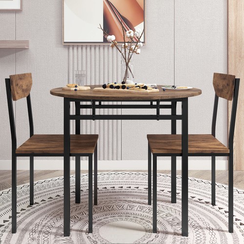 3-Piece Wood Drop Leaf Dining Table Set With 2 Chairs Breakfast Dining Set Brown - Picture 1 of 11