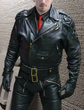 Men's Real Cowhide Bikers Jacket With Quilted Panels And Laces Up Bikers Jacket