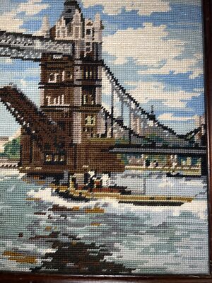 ロンドン タワー ブリッジ ニードルポイント Jean I Llingwort Vintage LONDON TOWER BRIDGE Needlepoint Framed Art BY JEAN I