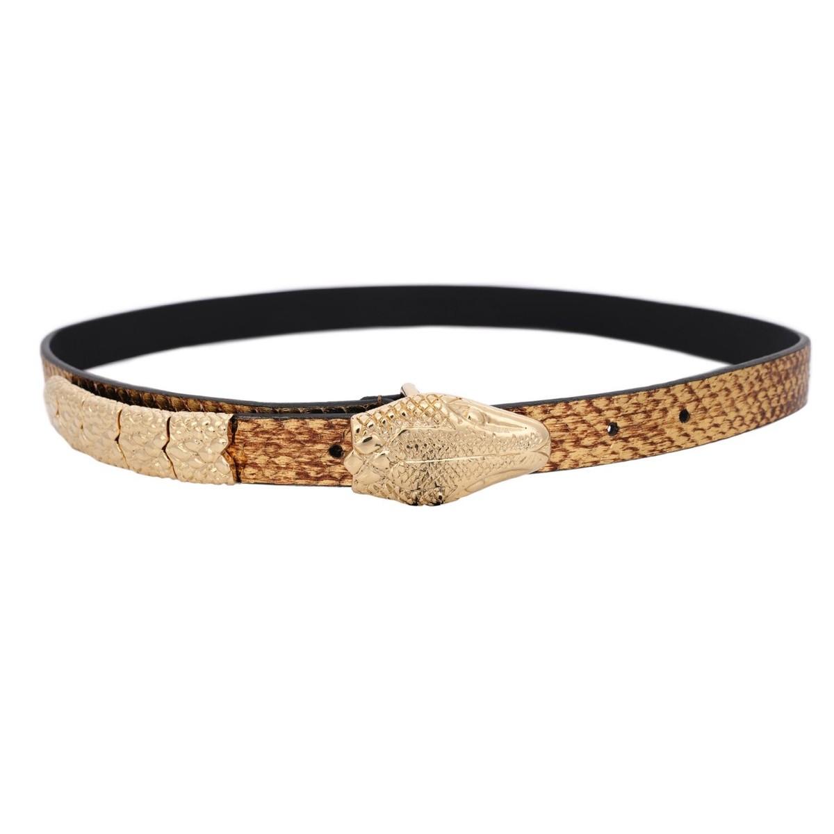 PHILIPP PLEIN Rider Metal Snake Leather Belt Gold 80 32 UK