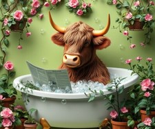 Highland Cow  in Bath metal sign, Highland Cow sign, Highland Cow Plaque