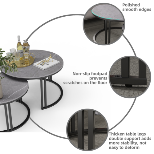WISFOR Simple Nesting Table Circular Round Marble Tables Coffee Table White/Grey - Picture 19 of 19