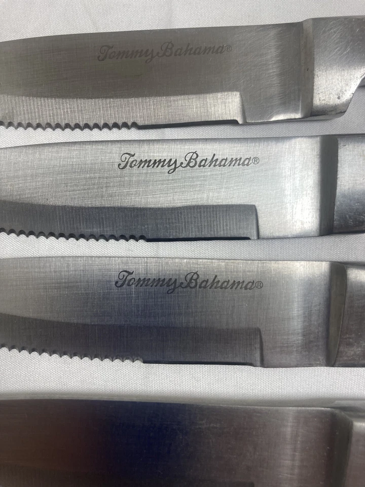 Tommy Bahama 5 cuchillos para carne asas de madera usados Foto 3 de 4