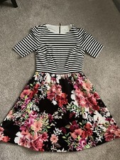 Eliza J Dress Black Shite Stripe And Floral Size 6