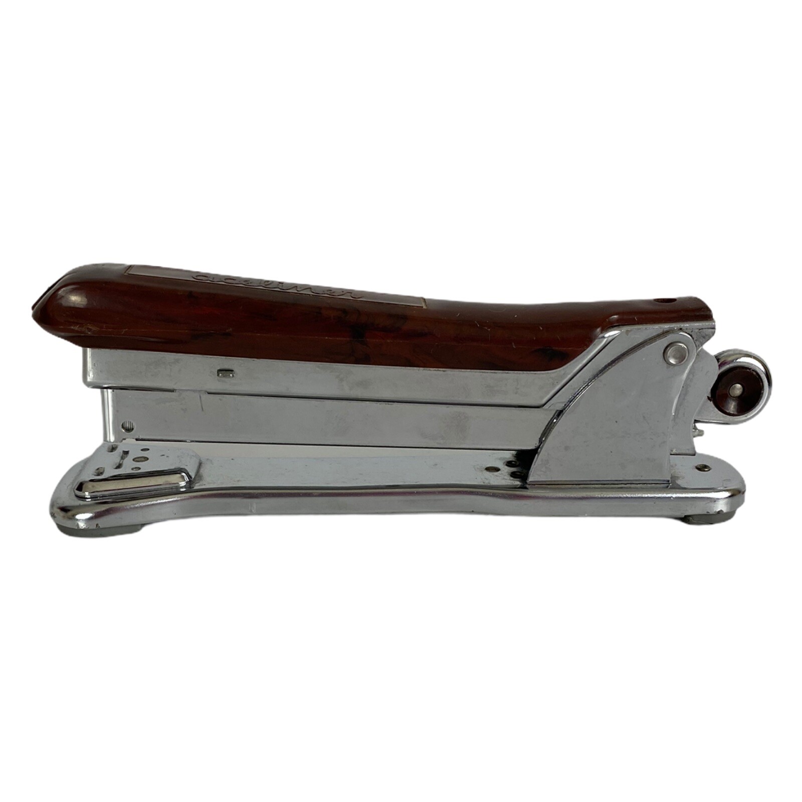 ACE LINER 502 Vintage Desk Stapler Retro Mid Century Chrome Wood Tone