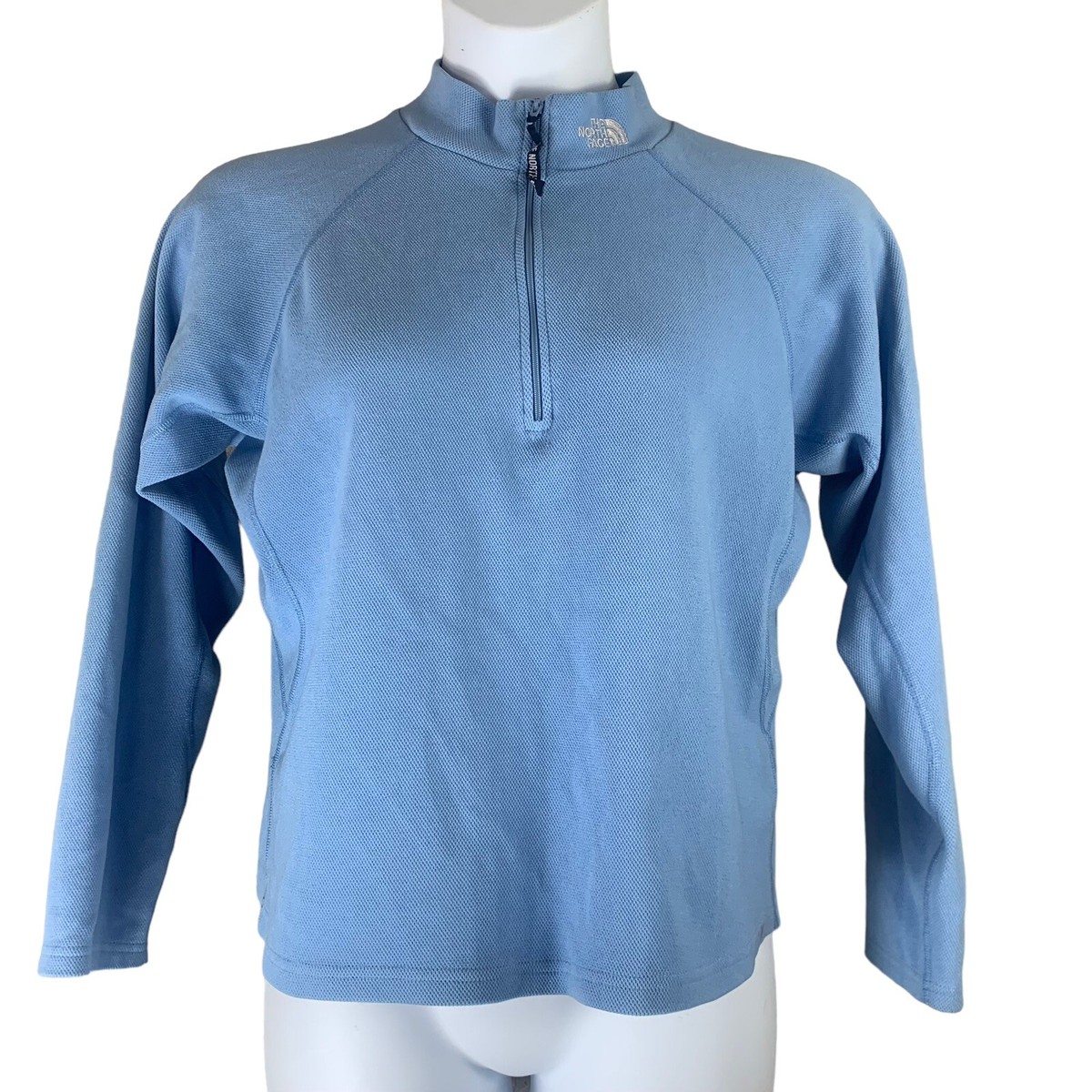 North Face Size Large Sweatshirt 1/4 Zip Pullover Light Blue Long