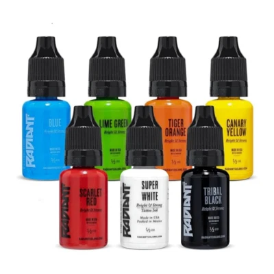 RADIANT COLORS PRIMARY 7 COLOR TATTOO INK SET - 1/2OZ BOTTLES