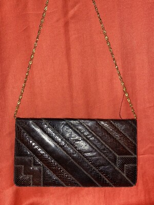 VTG BAGS BY SUPREME SNAKESKIN BROWN LEATHER SHOULDER PURSE/CLUTCH 