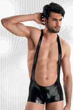 Eros Veneziani Men 7162 Black Wrestling Singlet Wetlook Striped Made in Italy