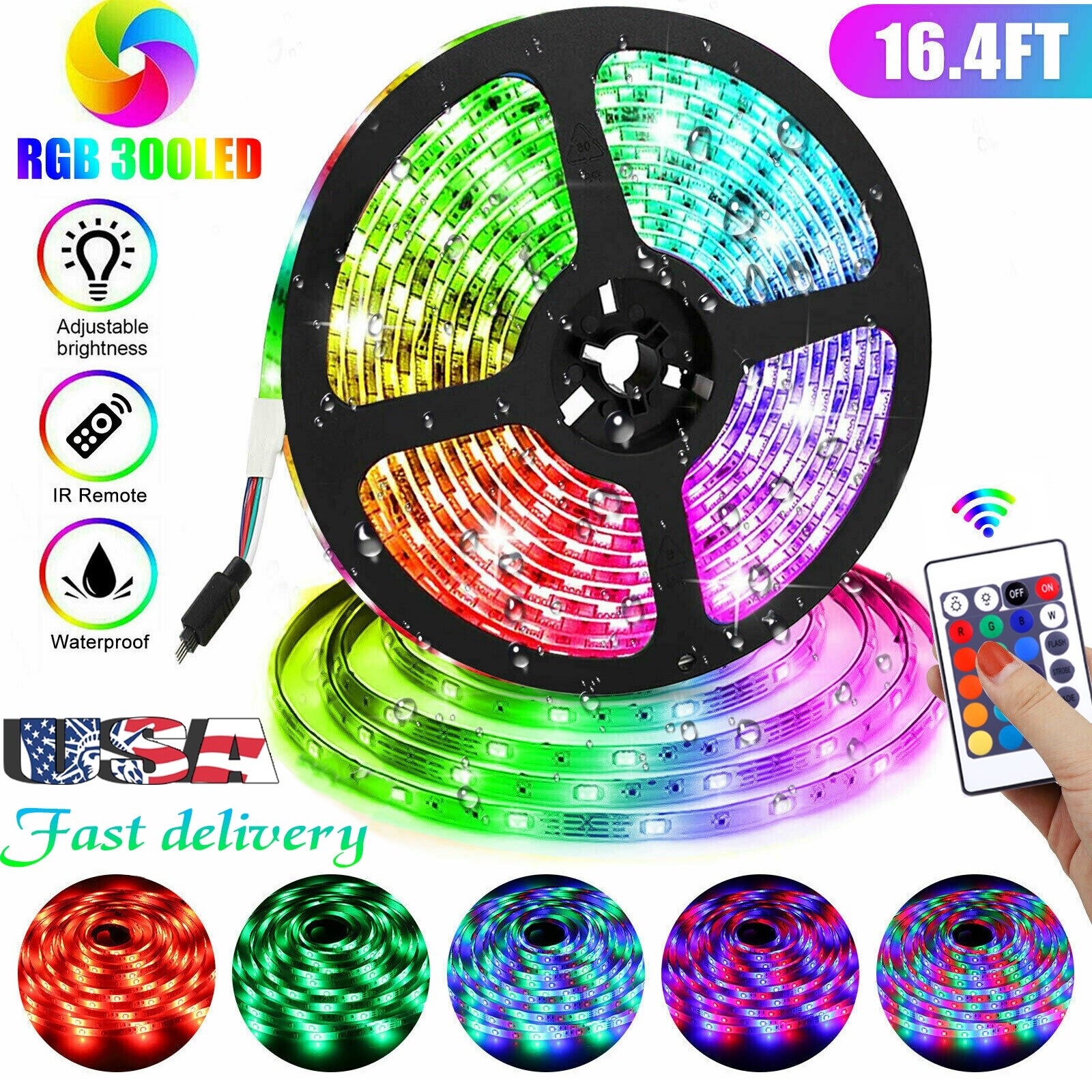 Led Strip Lights 16.4ft RGB Led Room Lights 3528 Waterproof Color Changing TV-image