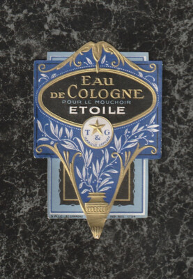 1920 Perfume Label Gold Embossed Star Handkerchief Eau de Cologne T & G France
