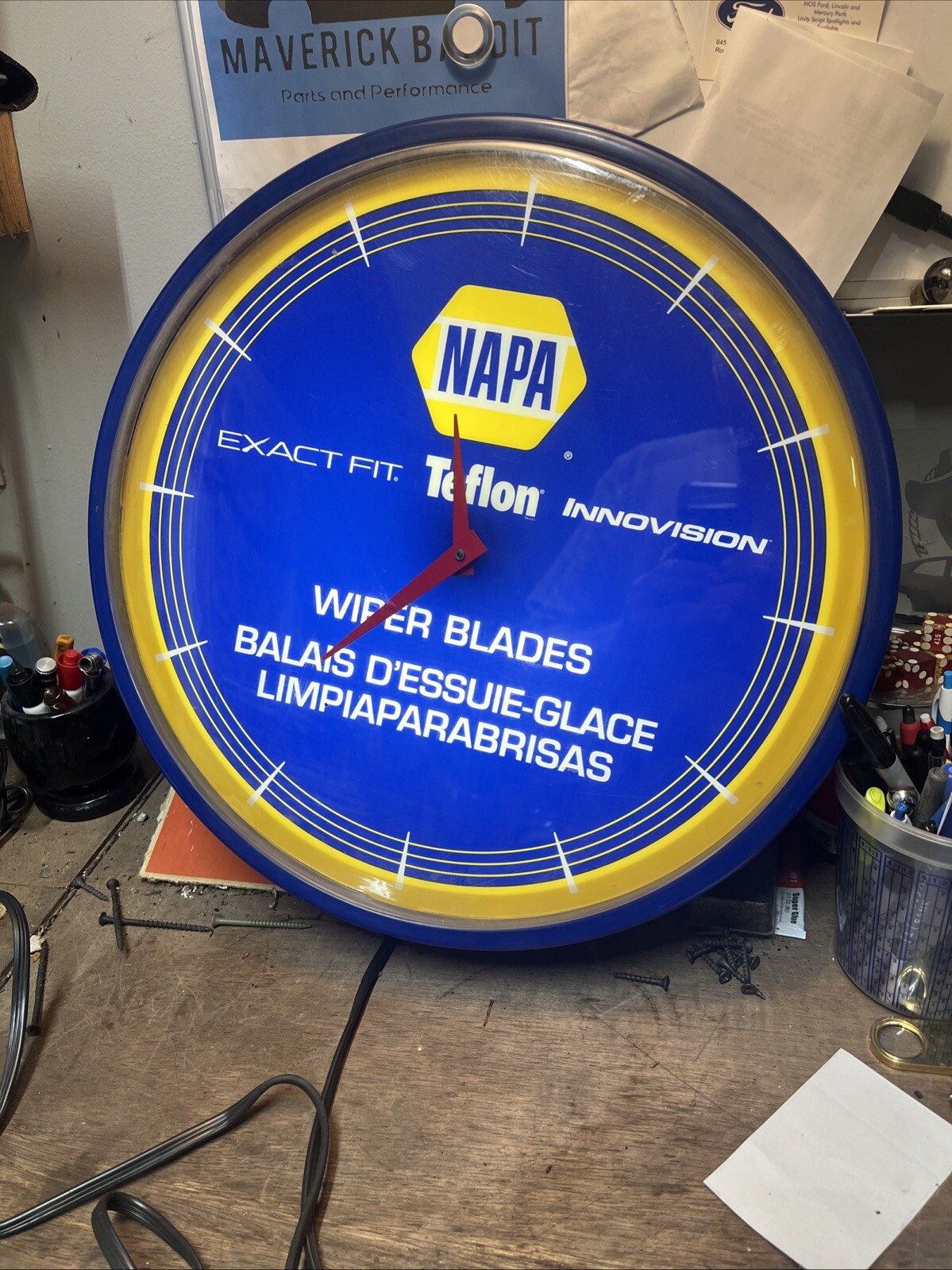 Auto Shop Napa Clock with Illuminated Display for Repair Parts