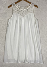 Everly Dress Womens Medium Shift Sleeveless Cream Lined eyelet festival boho